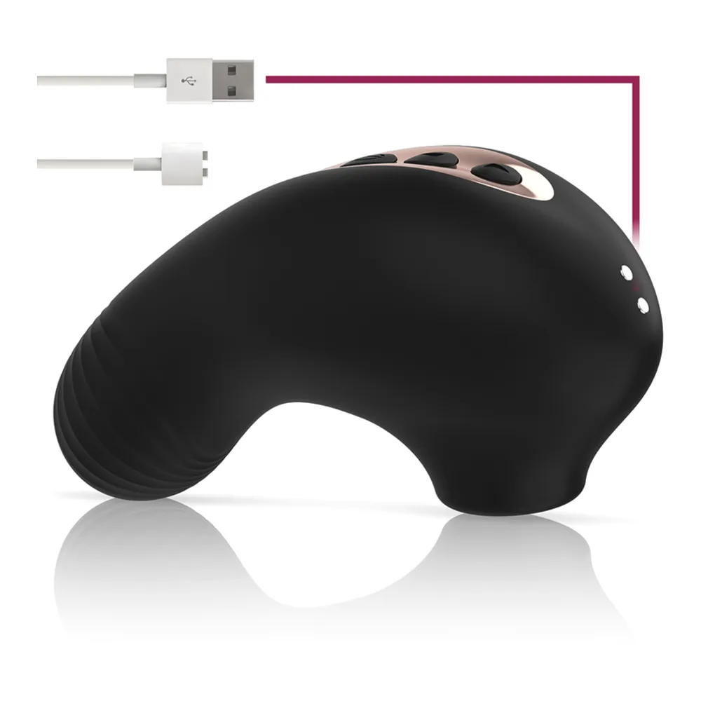 Schéma de dimensions d'un stimulateur clitoridien noir en silicone, affichant une largeur de 45 mm et une hauteur de 110 mm