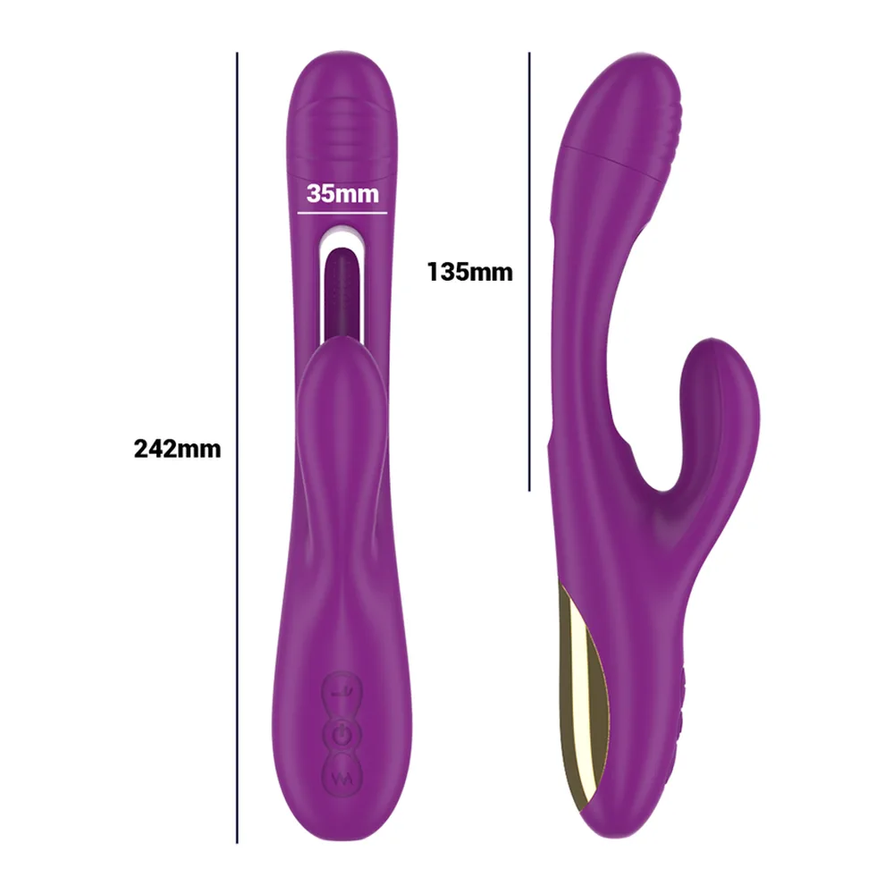 Vibromasseur Apolo violet avec ses trois branches articulées, à côté de son emballage de marque Intense sur fond blanc