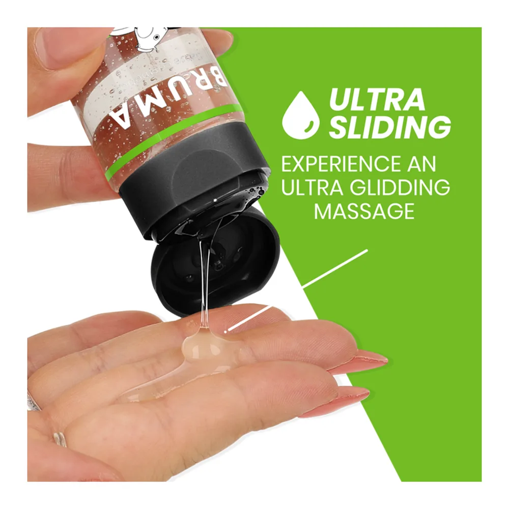 Flacon spray noir et vert de 100 ml d'huile de massage chauffante Bruma Sandia Watermelon 3 en 1, étiquette verte avec illustration de pastèque et fleur blanche