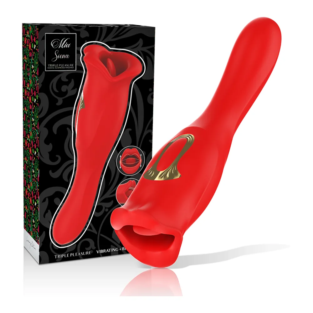 Vibromasseur silicone rouge, embout bouche, autre vue 4