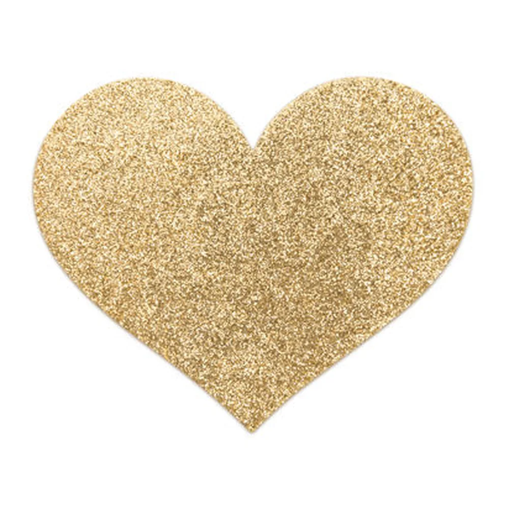 Emballage noir avec logo Poux Indiscrets et deux cache-tétons en forme de cœur couleur or pailleté avec paillettes brillantes
