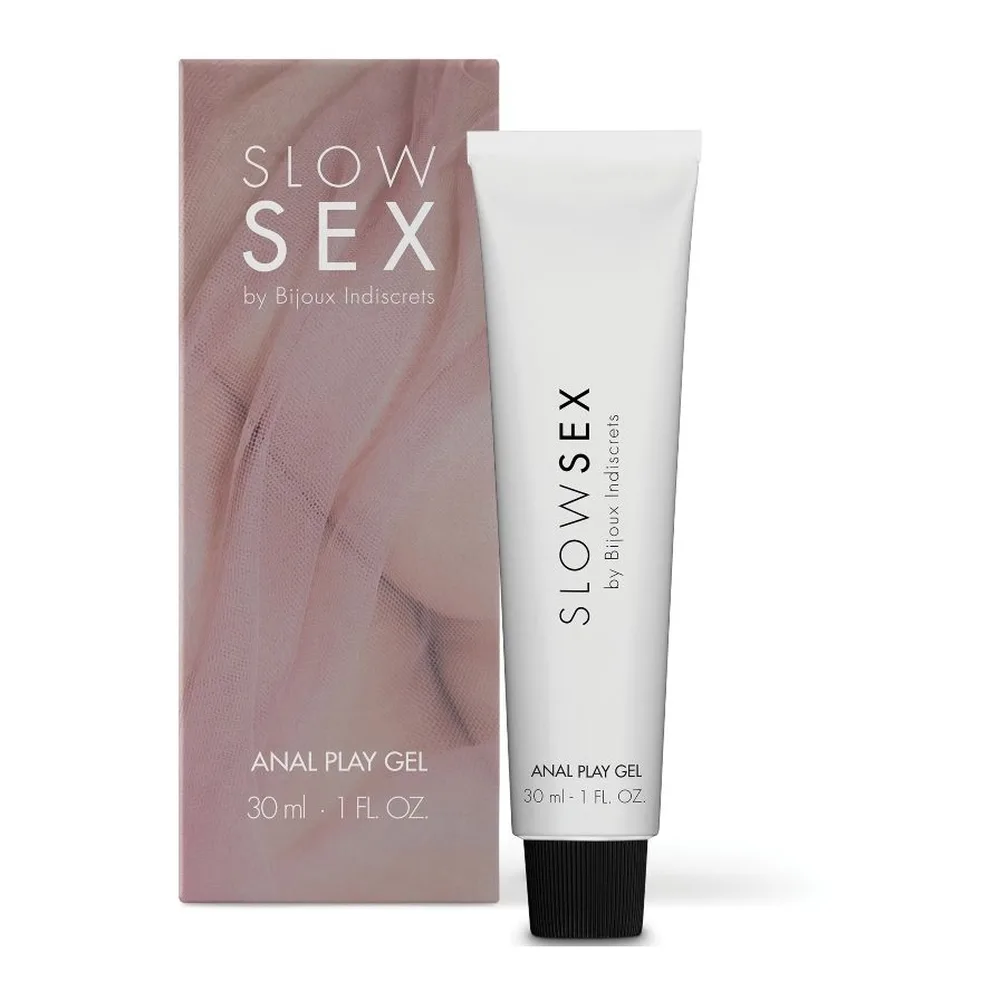 Tube blanc de gel anal Slow Sex de 30 ml, avec bouchon noir, sur fond blanc