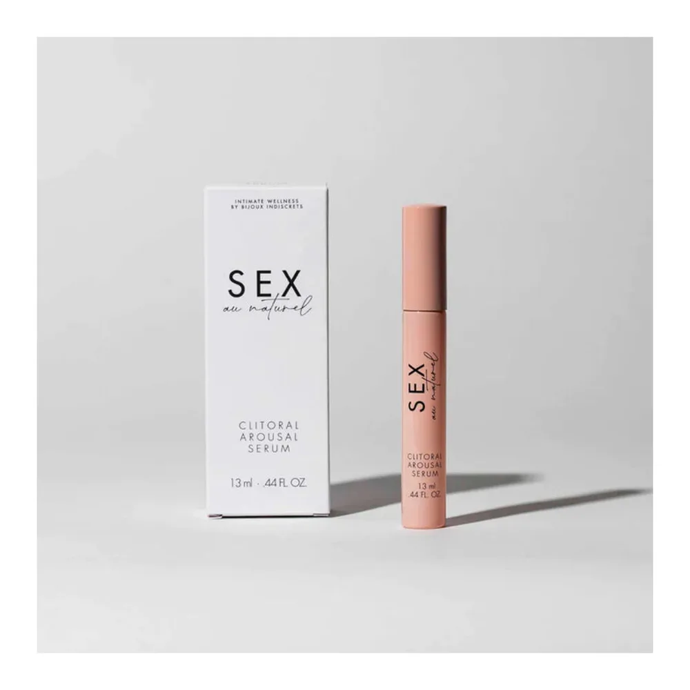 Flacon applicateur rose pâle de 13 ml de sérum clitoridien avec boîte blanche et texte « Sex au naturel », marque Bijoux Indiscrets