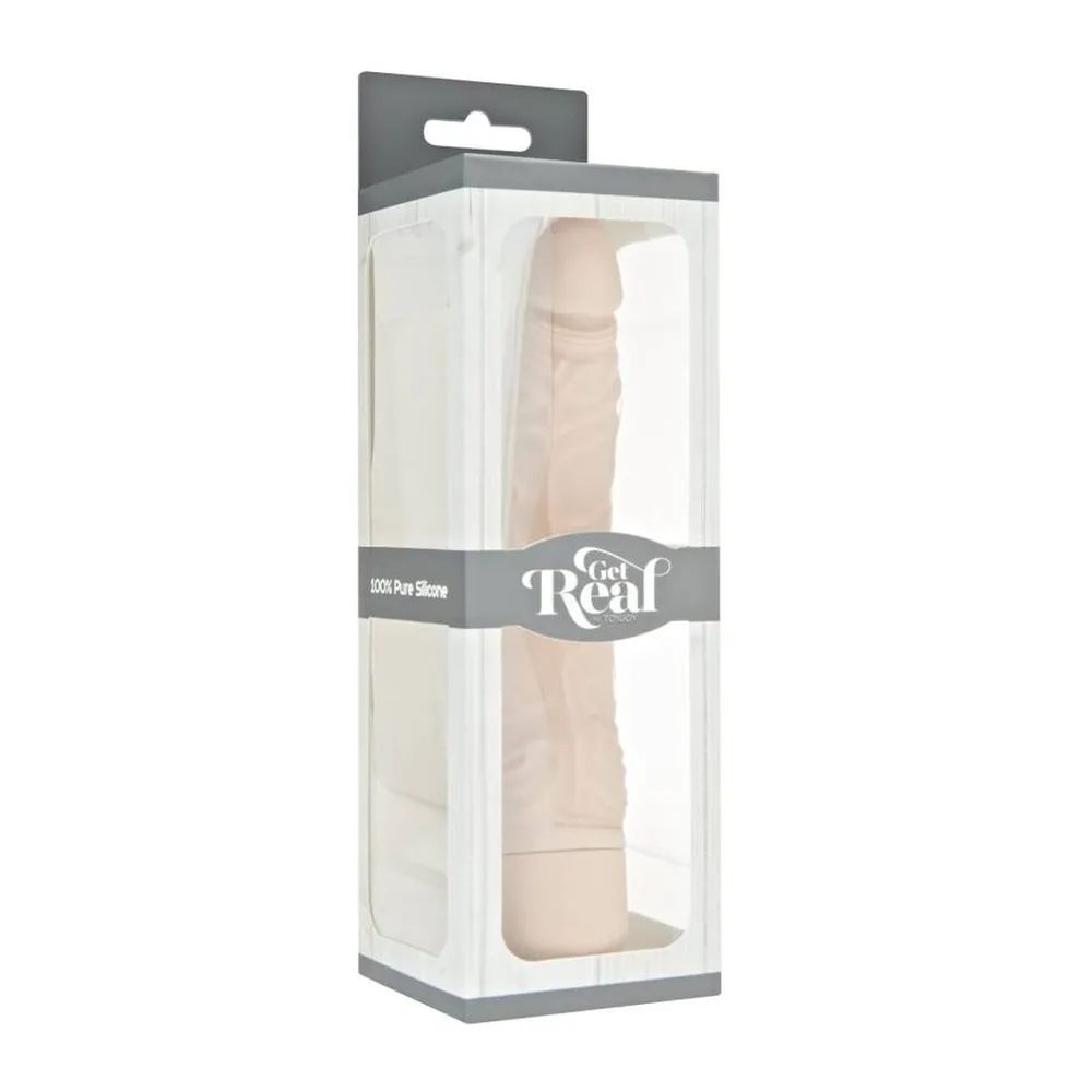 Vibromasseur slim silicone beige, veines en relief, autre vue 3