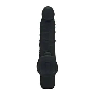 Vibromasseur silicone noir réaliste avec stimulateur clitoridien, autre vue 2