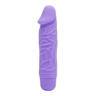 Vibromasseur silicone gris réaliste, alimentation pile AA, coloris Violet
