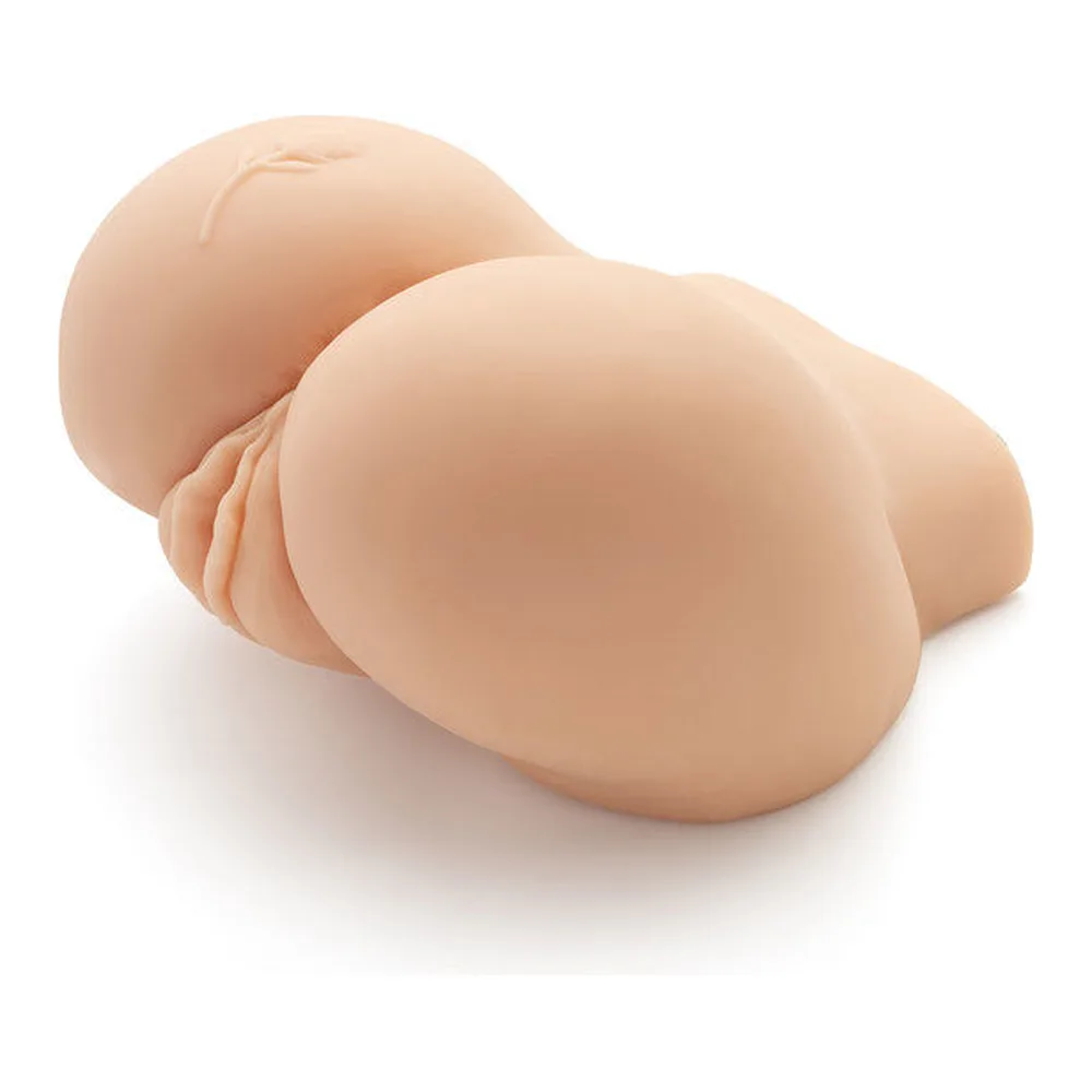 Masturbateur réaliste beige avec formes généreuses arrondies, détails anatomiques et textures internes visibles, sur fond blanc
