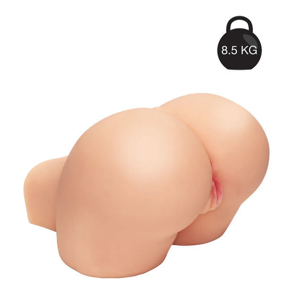 Masturbateur en silicone chair avec formes généreuses et détails anatomiques, fond blanc, indicateur de poids 8,5 kg en haut à droite