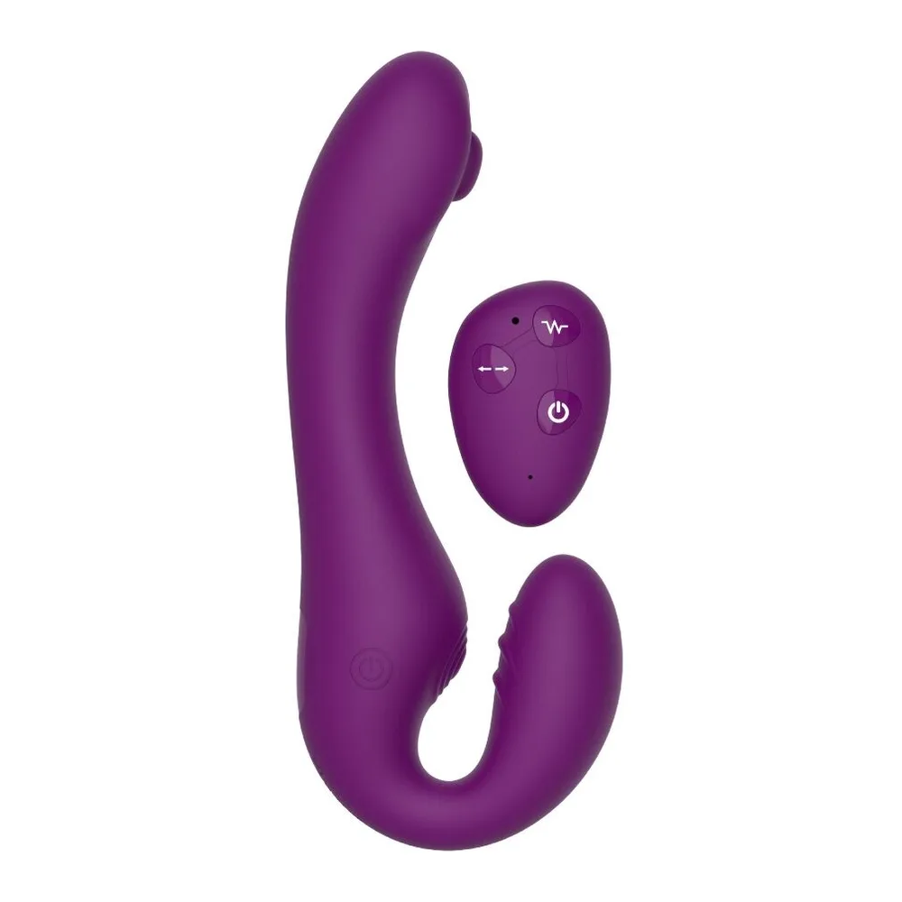 Vibromasseur rechargeable double face en silicone violet, autre vue 8