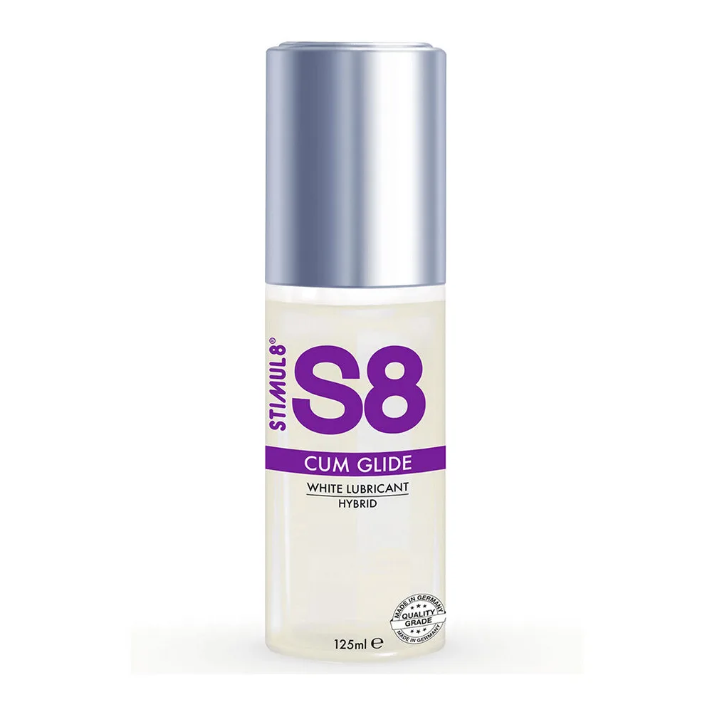 Flacon de lubrifiant hybride S8 Cum Glide 125 ml, liquide blanc crème avec bouchon argenté et étiquette violette