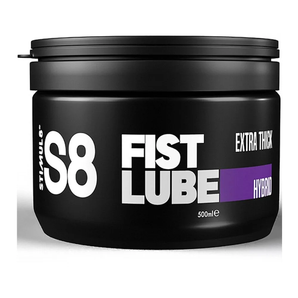 Pot noir de 500 ml de lubrifiant S8 Fist Lube Hybrid extra-épais, avec étiquette blanche et bande violette, couvercle à visser