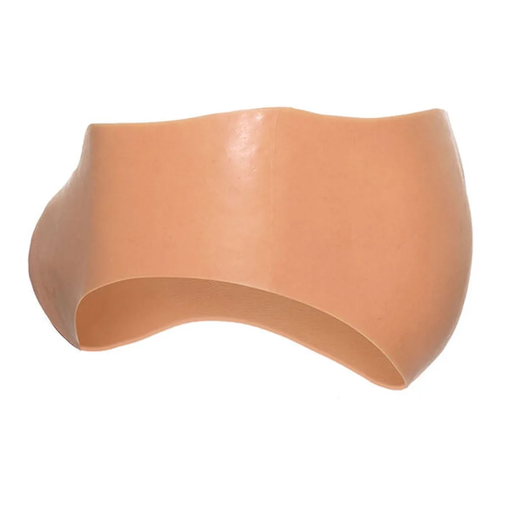 Culotte Alter Ego en silicone beige chair, forme ergonomique avec vagin ouvert et tunnel texturé intérieur, orifice de miction visible, fond blanc