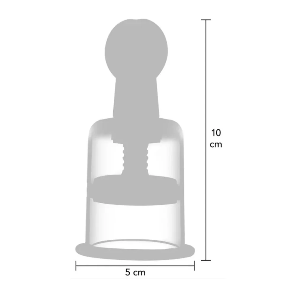 Deux stimulateurs clitoridiens à ventouse avec piston manuel, en silicone blanc translucide et transparent, à tête bombée et anneau de serrage noir