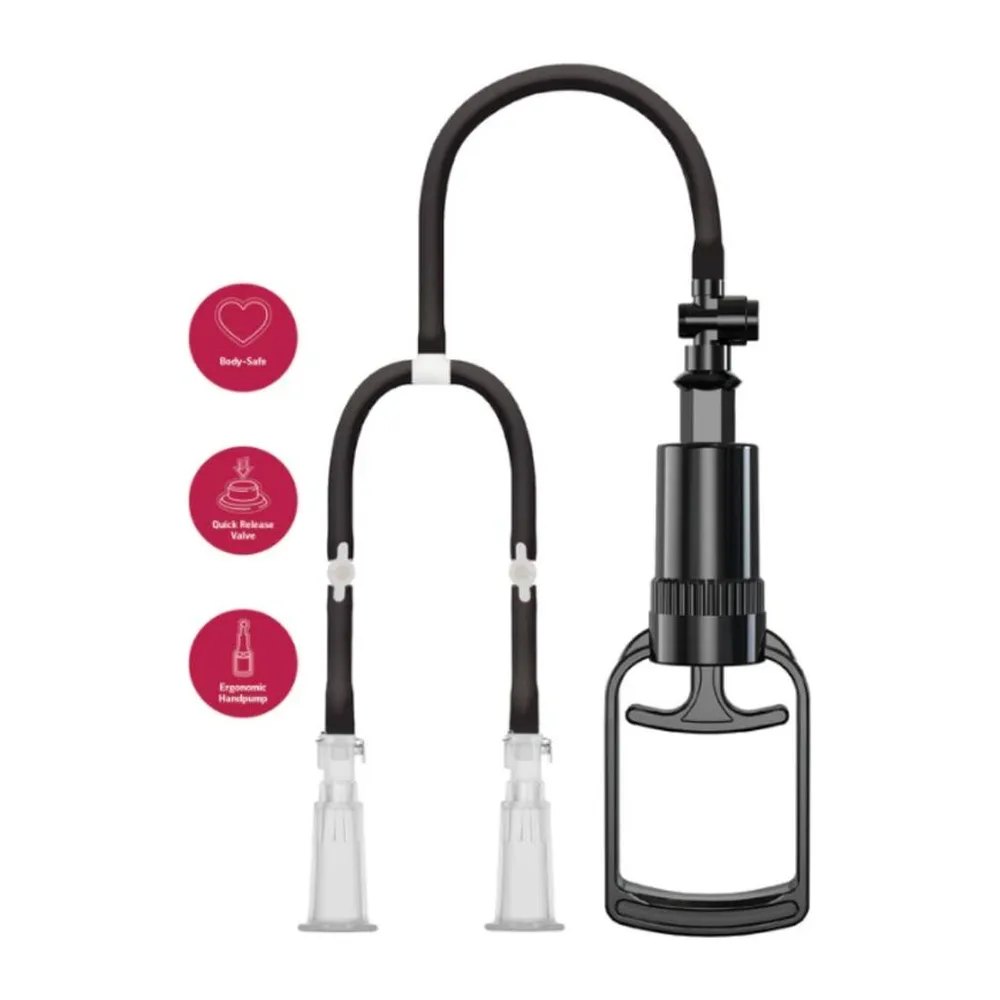 Schéma technique montrant deux ventouses de tailles différentes (27 cm et 28 cm de hauteur) reliées à une pompe manuelle (20 cm), avec dimensions détaillées et base de 3 cm