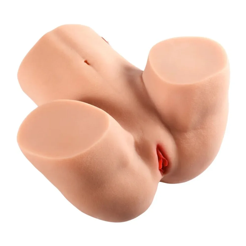 Masturbateur en silicone chair en forme de torse avec fessiers et orifices, sur fond blanc