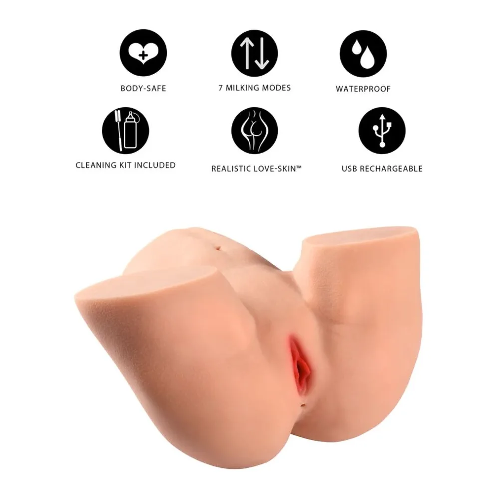 Masturbateur en silicone chair en forme de torse avec fessiers et orifices, sur fond blanc