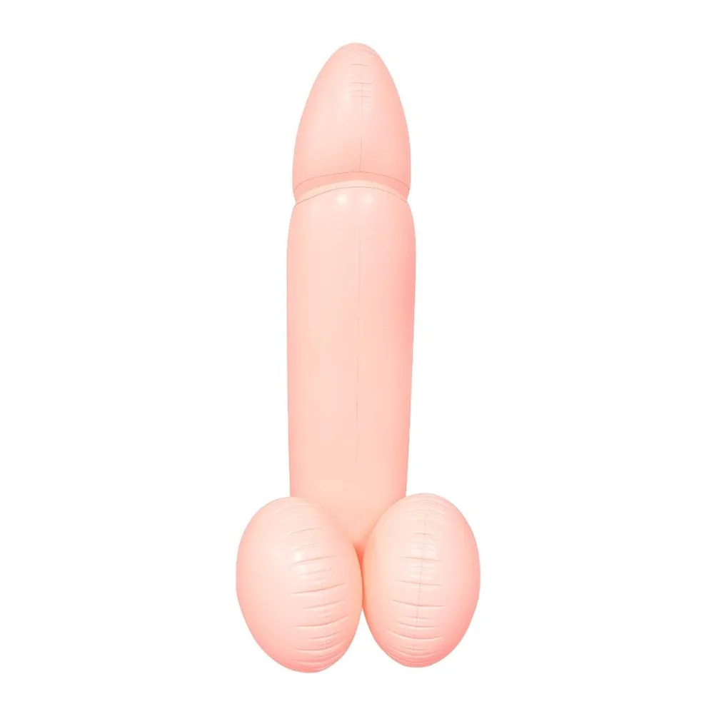 Pénis gonflable rose clair avec une boule détachable, présenté sur fond blanc
