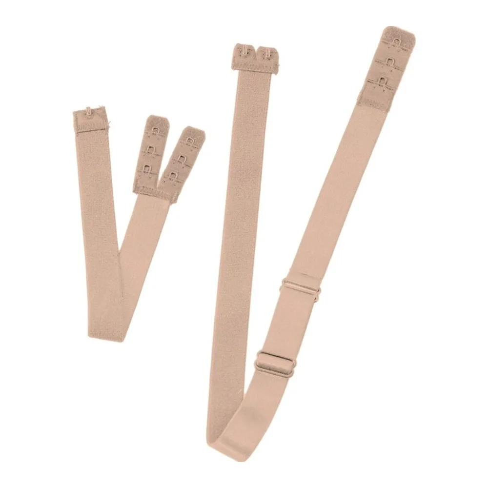 Trois bretelles de soutien-gorge dos ouvert en beige, blanc et noir, munies de fermoirs métalliques ajustables, présentées côte à côte sur fond blanc