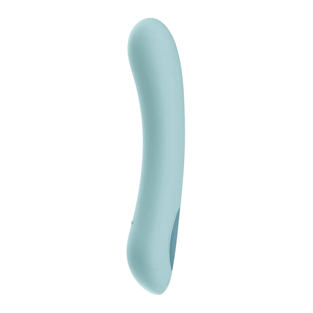 Vibromasseur point G silicone bleu ciel, forme incurvée, autre vue 3