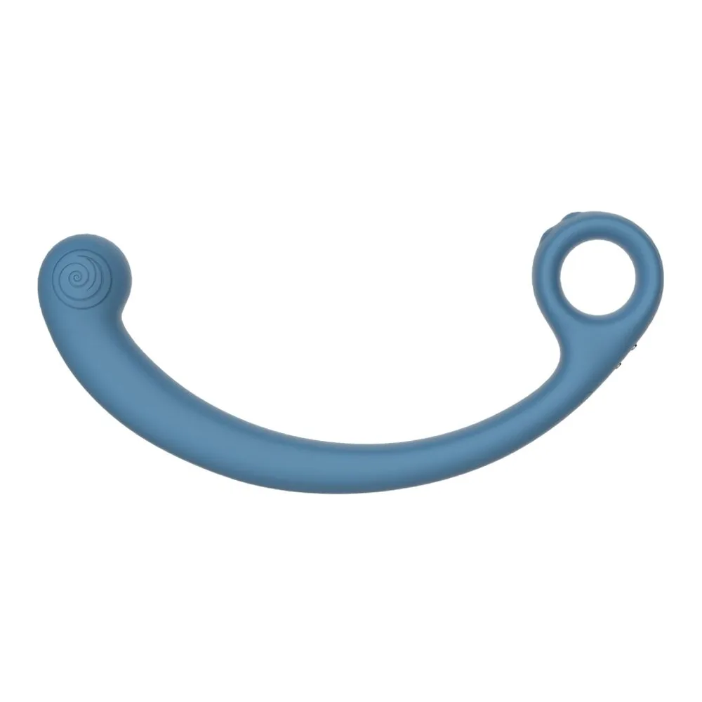 Emballage blanc du Svibe Axi, présentant un vibromasseur noir courbé en forme de crochet avec une tige fine, sur fond blanc