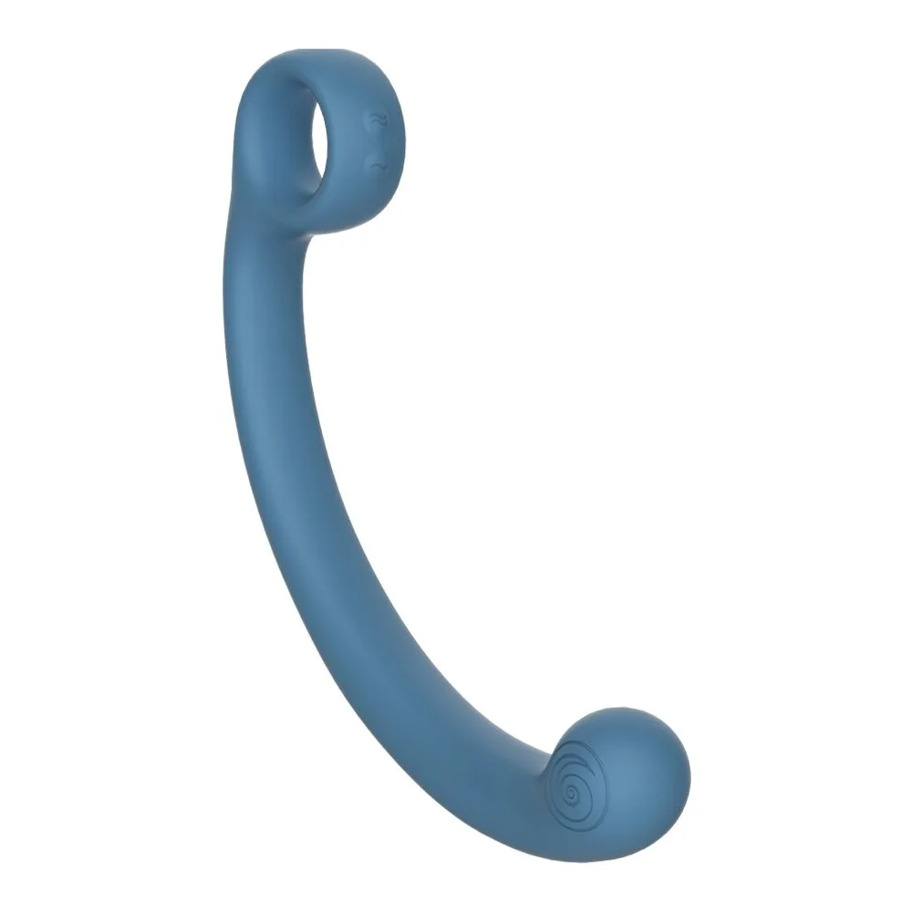 Baguette Axi Courbée Snail Vibe, coloris bleu, tenu en main pour juger de sa taille réelle