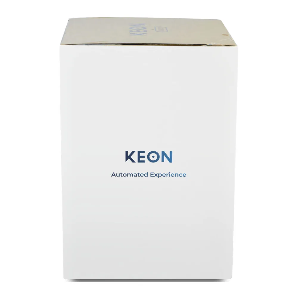 Emballage du masturbateur automatique Keon, boîte blanche avec logo bleu et texte « Automated Experience », fermeture par rabat gris