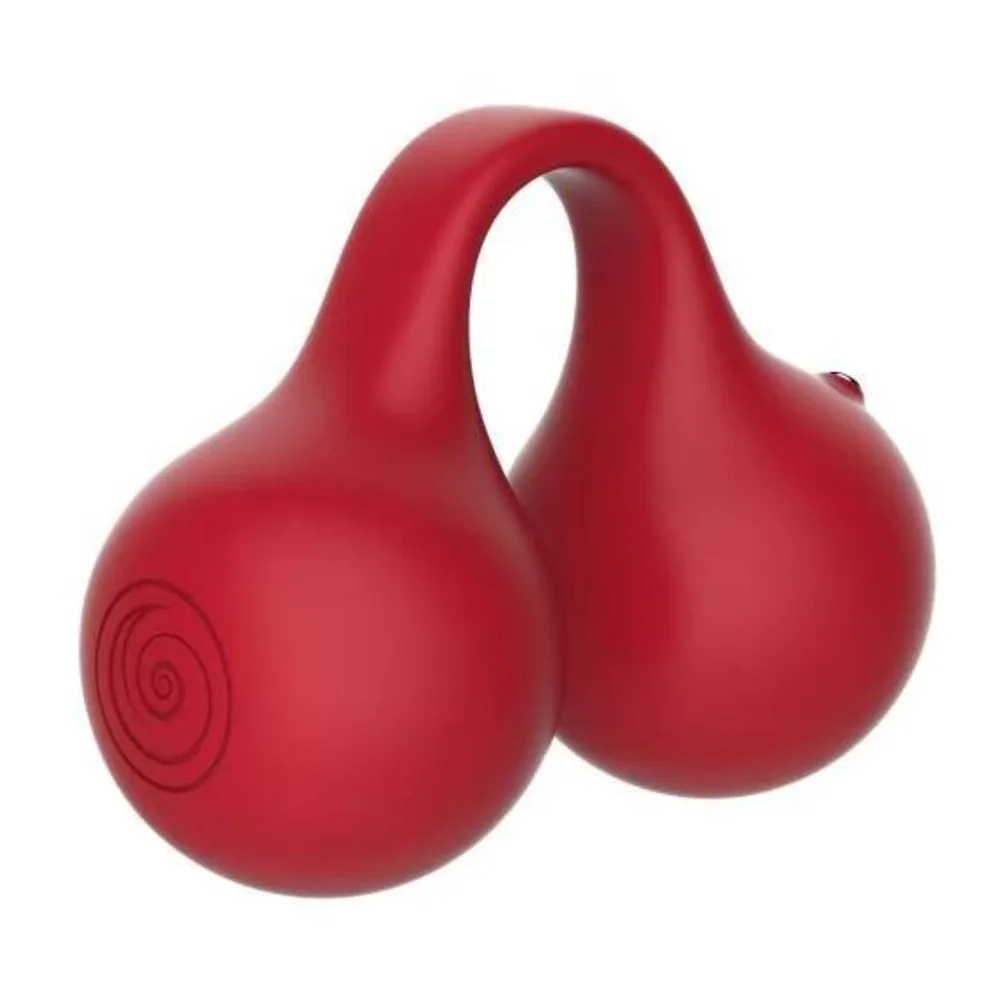 Vibromasseur silicone rouge, deux moteurs, anse à doigt, autre vue 3