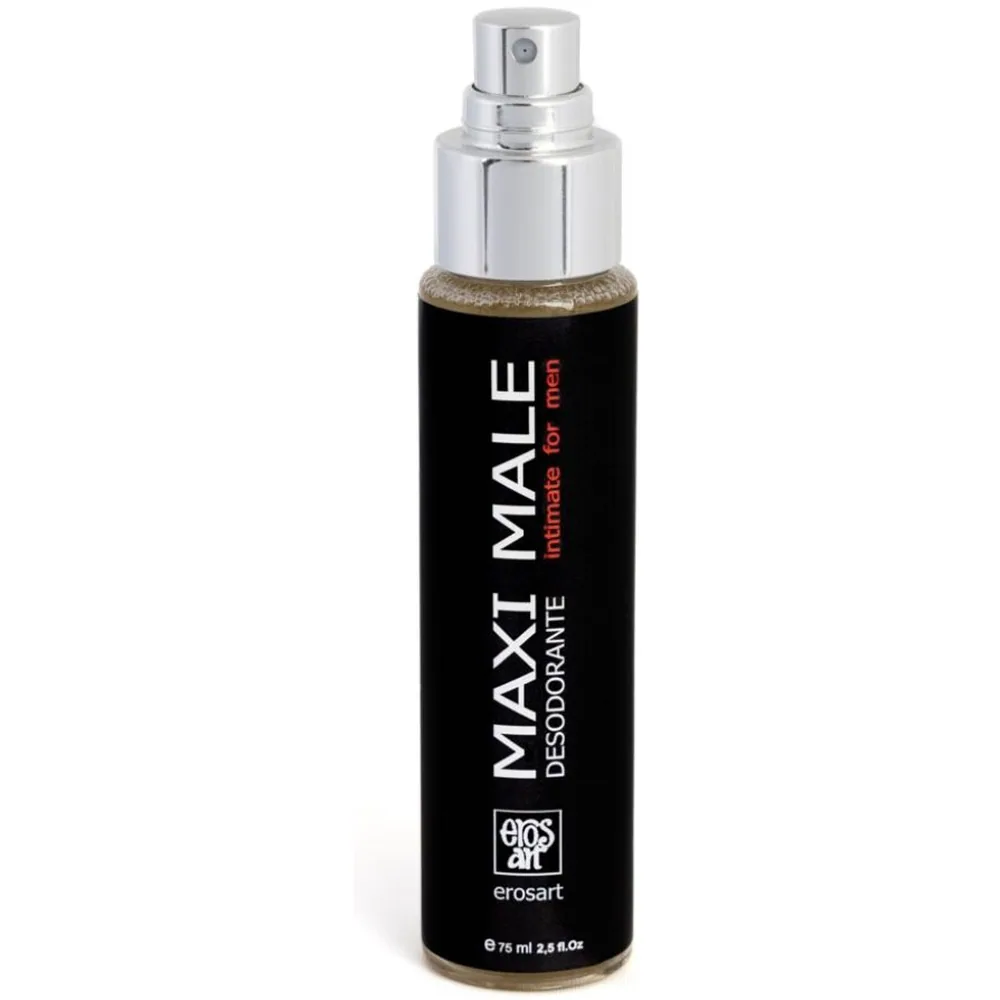 Flacon vaporisateur de 75 ml à bombe chromée et étiquette noire, déodorant intime pour homme aux phéromones, bandeau de jute au milieu du flacon