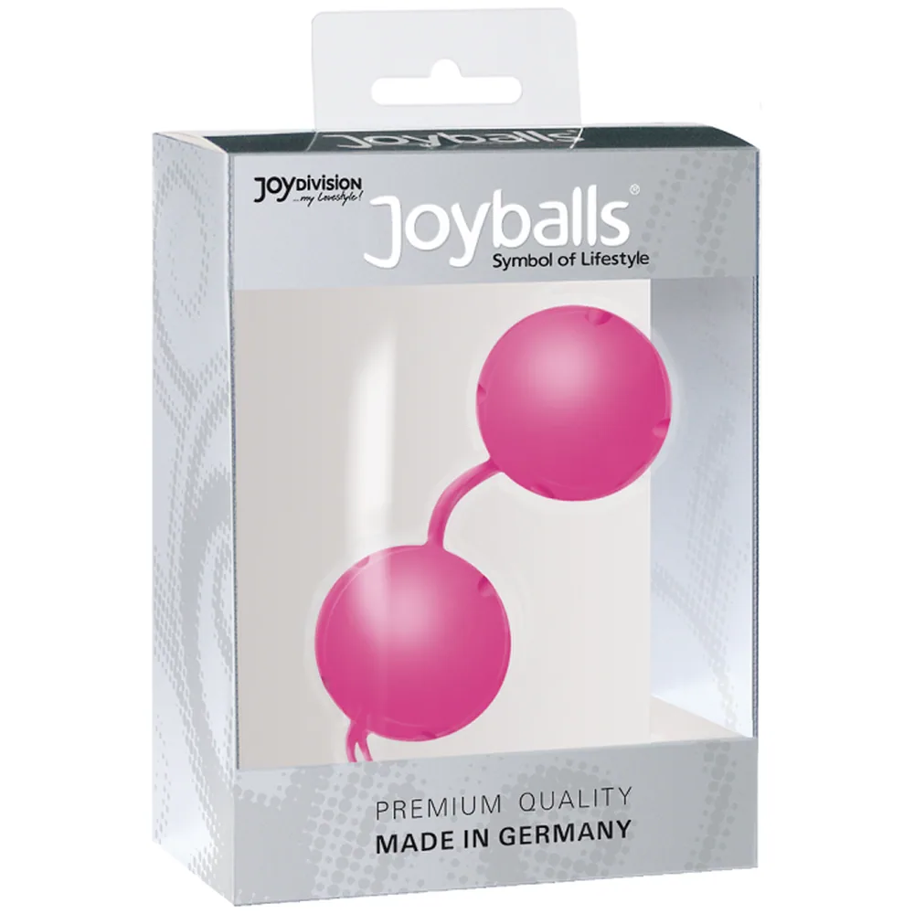Paire de boules de geisha en silicone violet, reliées par un cordon de retrait avec boucle, sur fond blanc