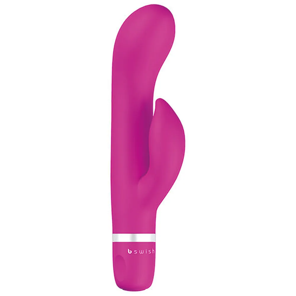 Emballage du vibrateur Bwild Classic Marine montrant le produit en rose et mauve, avec motif de silhouettes féminines abstraites et texte spécifiant 5 modes, fonctionnement à piles et résistance à l'eau