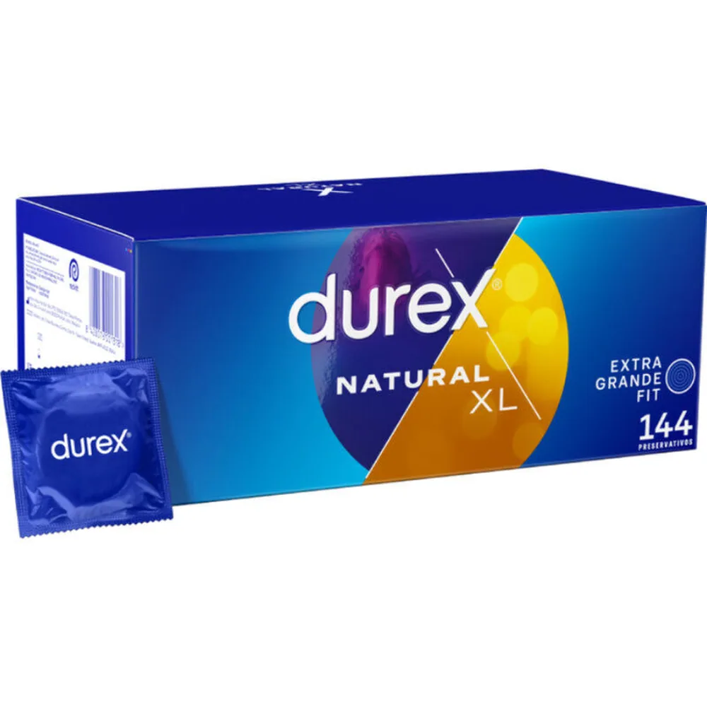 Boîte de préservatifs Durex Natural XL, emballage bleu et or avec logo marque et mention du format XL