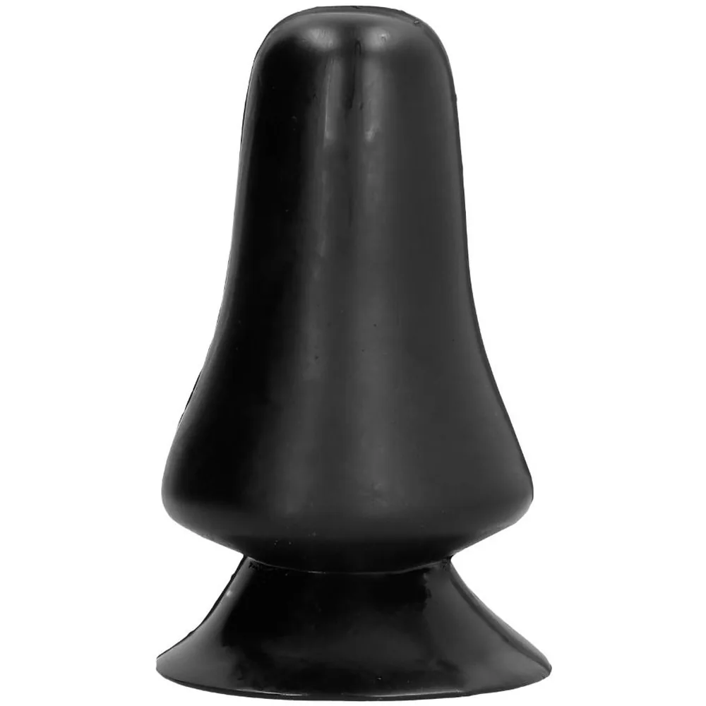 Plug anal noir en silicone à base large et arrondie, présenté à côté de son emballage métallisé « ALL BLACK » avec gouttes de condensation
