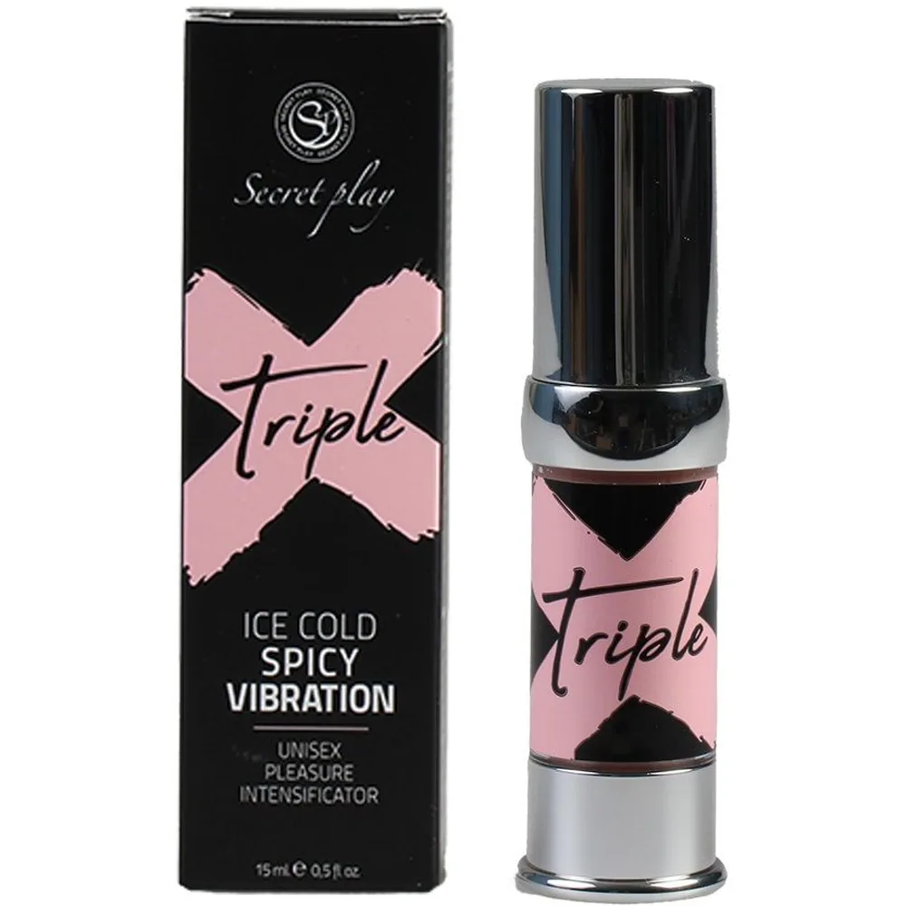 Boîte noire et rose du gel intensificateur Secret play Triple avec flacon pompe rose pâle et noir de 15 ml à effet froid et épicé