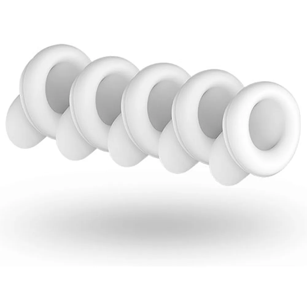Tête de rechange blanche en silicone souple pour vibromasseur, avec dôme épais et ouverture centrale, vue en perspective sur fond blanc