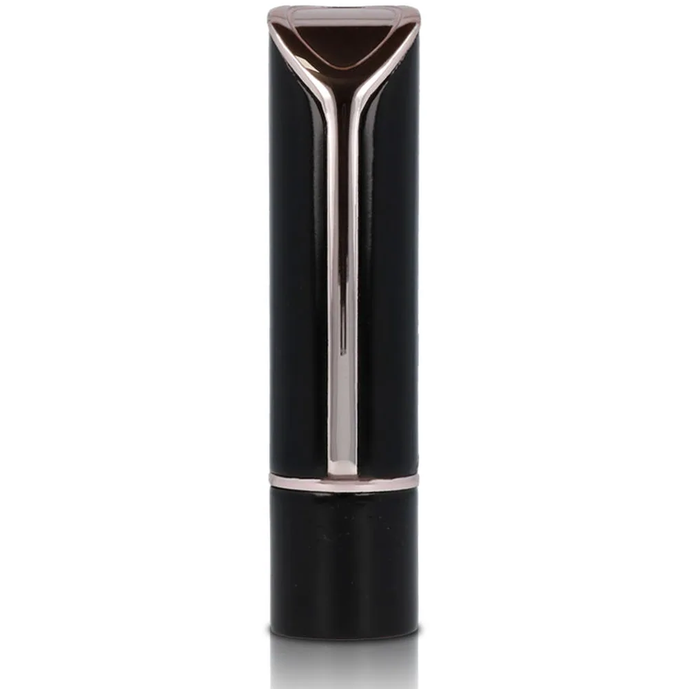 Vibromasseur rouge vif à embout arrondi avec corps noir laqué, capuchon rose pâle à côté, sur fond blanc