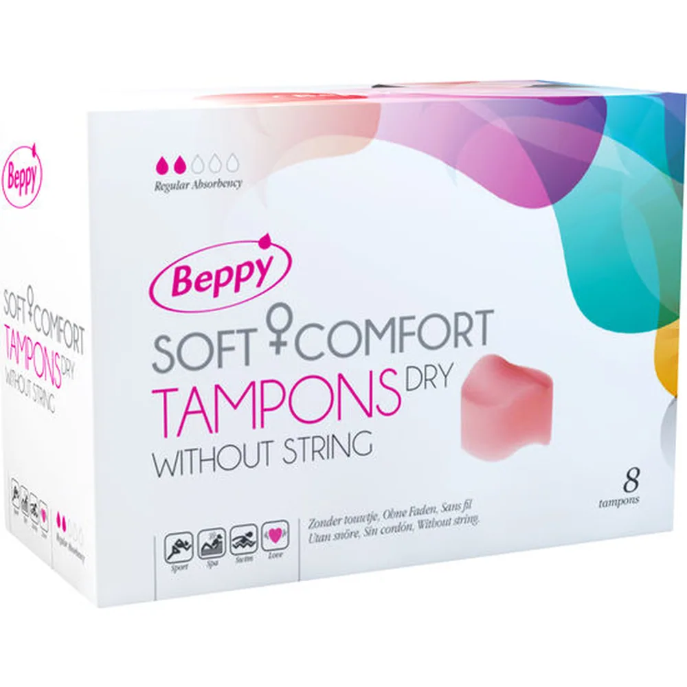 Emballage de tampons Beppy Dry blanc et rose avec fleurs, tampons en mousse sans cordon lubrifié