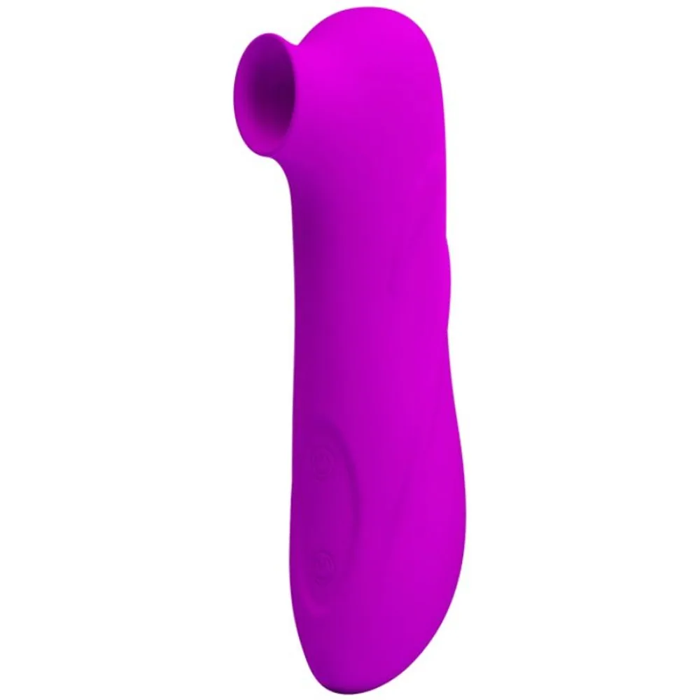 Stimulateur clitoridien en silicone mauve avec tête arrondie et corps effilé, présenté de profil sur fond blanc