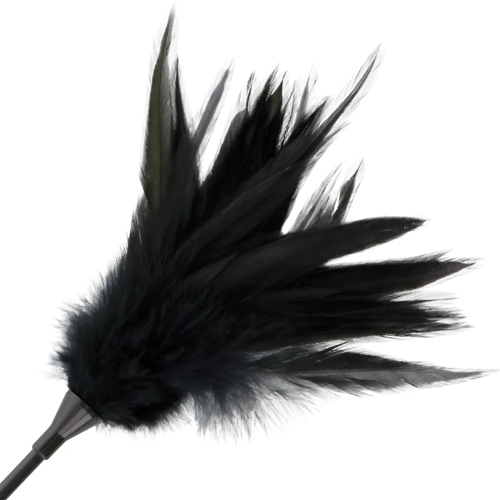 Cravache noire cuir et plumes, manche 48 cm, autre vue 3