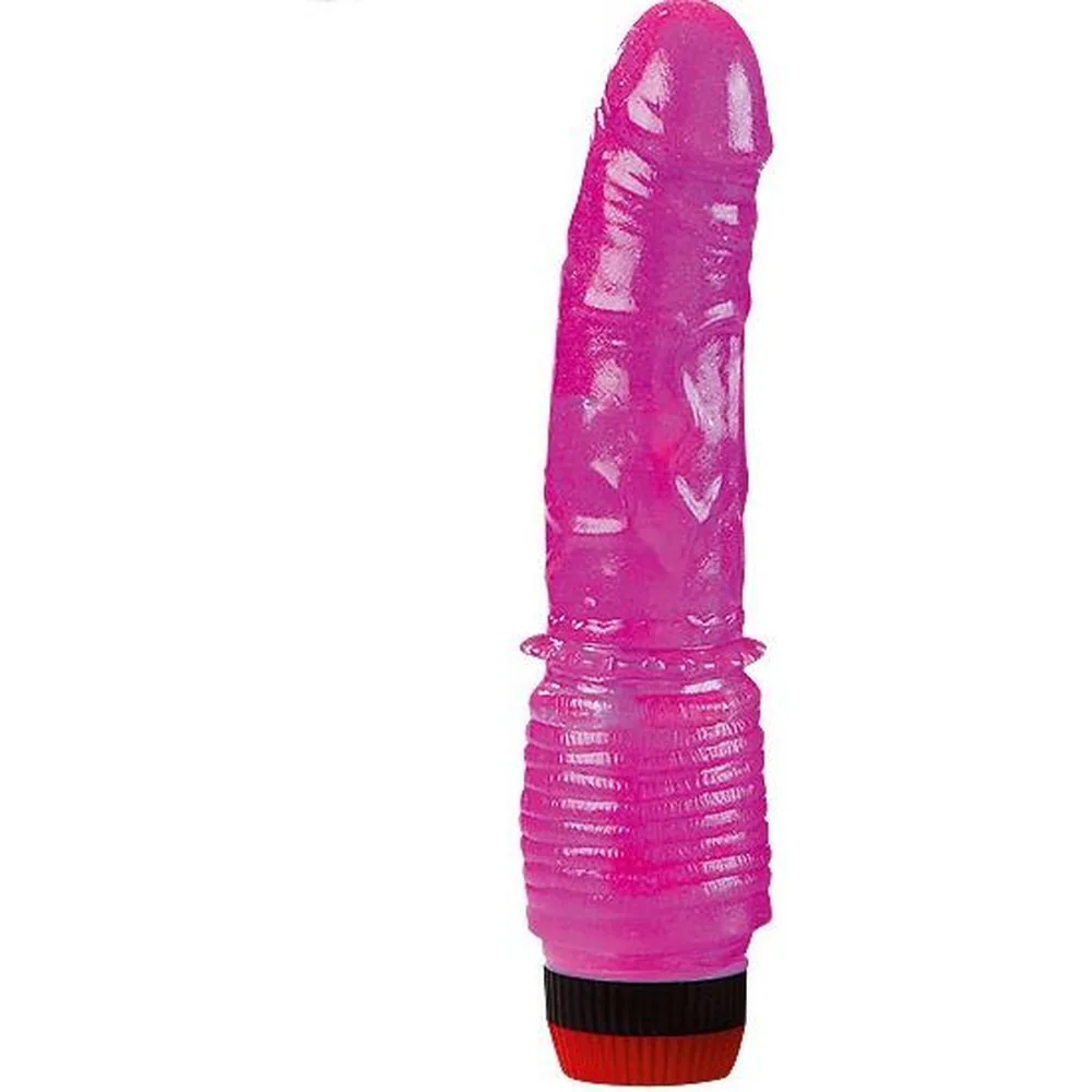 Boîte de conditionnement d'un vibromasseur en jelly rose magenta, flexible, visible sous blister transparent