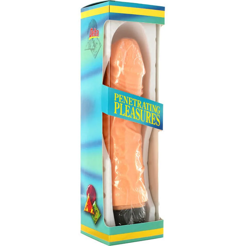 Vibromasseur de forme pénienne en silicone beige chair avec détails anatomiques marqués, base noire