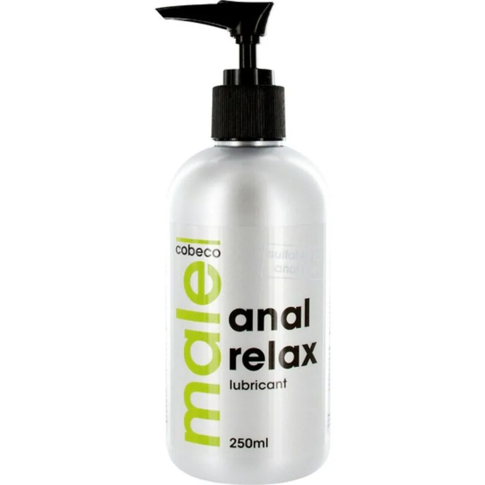 Flacon blanc de 250 ml de lubrifiant anal avec pompe doseuse noire, étiquette verte et noire avec marque Cobeco
