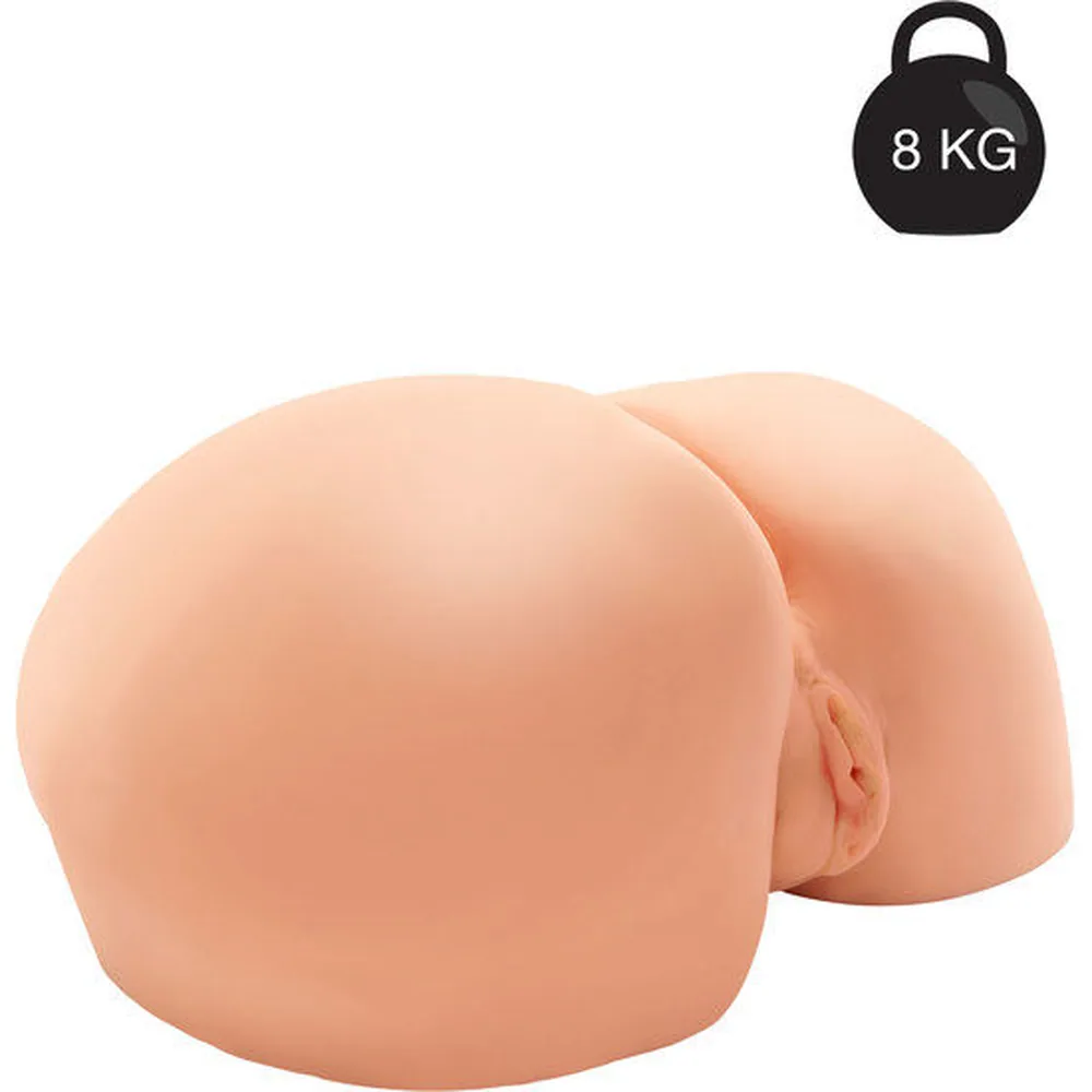 Masturbateur en silicone de couleur chair représentant deux fesses bombées avec détails anatomiques, sur fond blanc