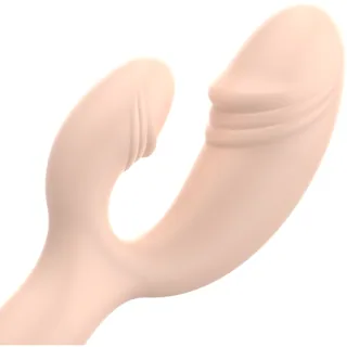 Vibromasseur rabbit silicone beige, rechargeable, étanche, autre vue 2