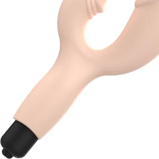 Vibromasseur rabbit silicone beige, rechargeable, étanche, autre vue 3