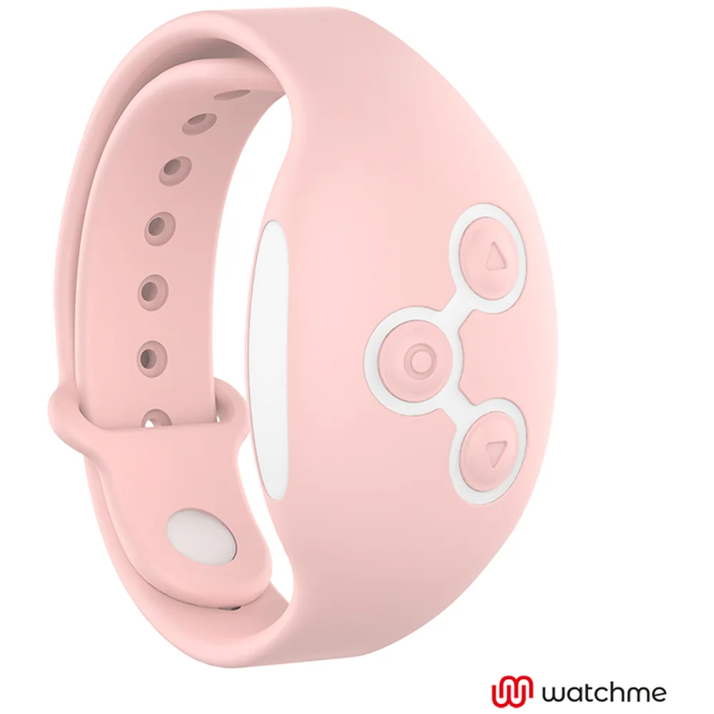 Télécommande rose pâle avec bracelet ajustable et trois boutons numérotés 1, 6, 7 à cadre blanc, trous de ventilation visibles sur la bande, fond blanc