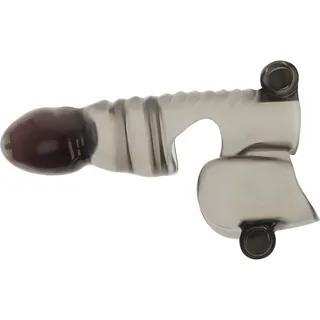 Gaine de pénis en silicone blanc avec trois balles vibrantes noires réparties sur la surface, embout arrondi transparent foncé, fond blanc