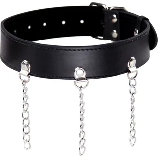 Collier cuir noir avec chaînes pendantes et rivets, autre vue 2
