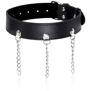 Collier cuir noir avec chaînes pendantes et rivets, autre vue 3