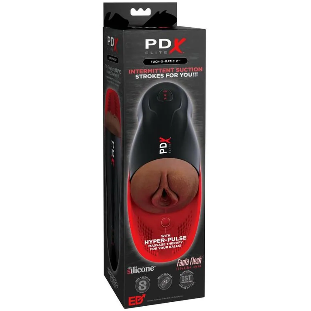 Masturbateur noir et rouge PDX Elite avec ouverture en silicone réaliste, boutons de contrôle sur le dessus et zone de massage texturée à la base
