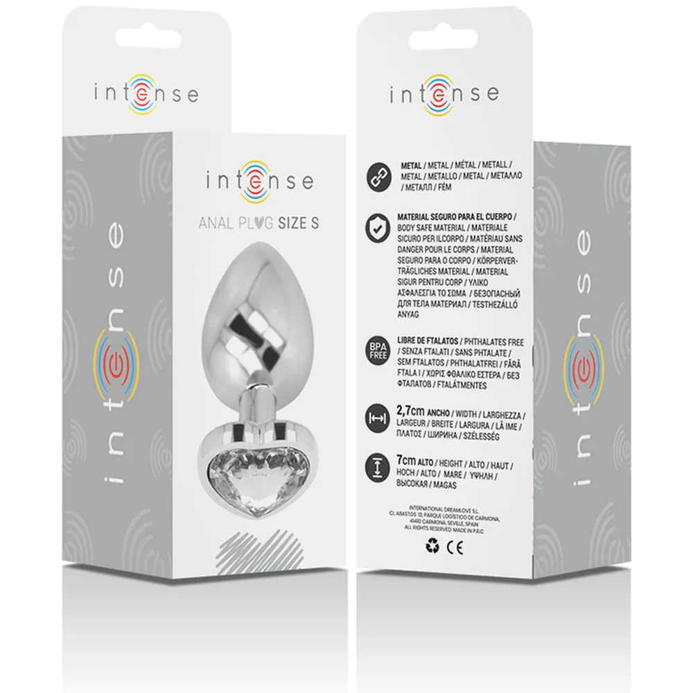 Trois plugs anaux de tailles croissantes en forme de larme : un en métal gris poli avec pierre, deux en silicone blanc lisse, présentés alignés sur fond blanc